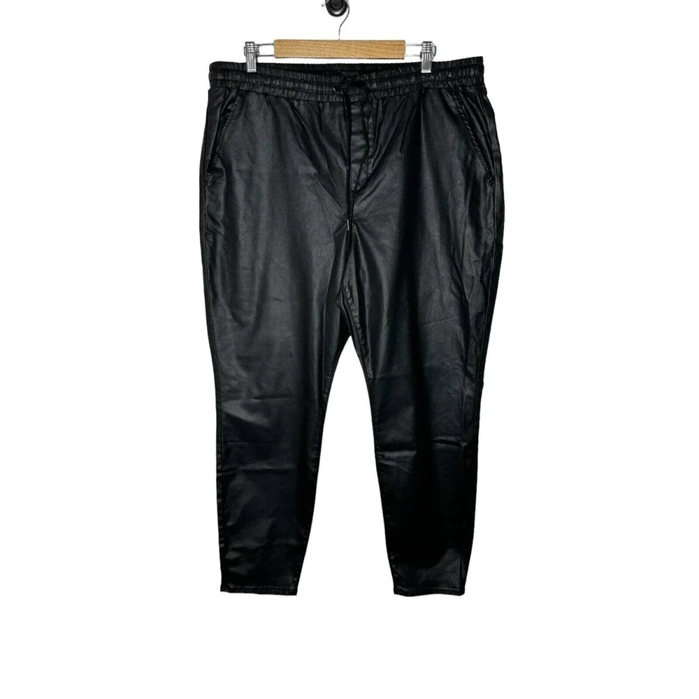 NWT Sanctuary Womens East Coast Utility Vegan Leather Pants 2X Drawstring‎ Black